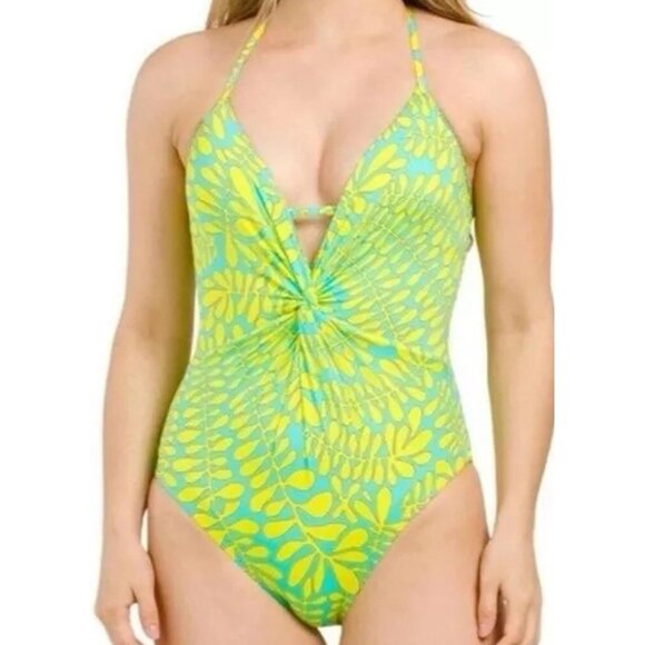 Trina‎ Turk Swimsuit Womens 12 Colorful Tropical Trellis Plunge One Piece Resort - Picture 3 of 10